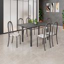 Ver imagem 1 de Conjunto de Mesa Tubular 140cm x 75cm Tampo em Ardósia Indiano com 6 Cadeiras Iris B Prata/Arabesco