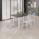 Ver imagem 1 de Conjunto de Mesa Tubular 140cm x 75cm Tampo em Ardósia Indiano com 6 Cadeiras Iris B Branco/Bege
