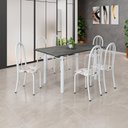 Ver imagem 1 de Conjunto de Mesa Tubular 140cm x 75cm Tampo em Ardósia Indiano com 6 Cadeiras Iris B Branco/Arabesco