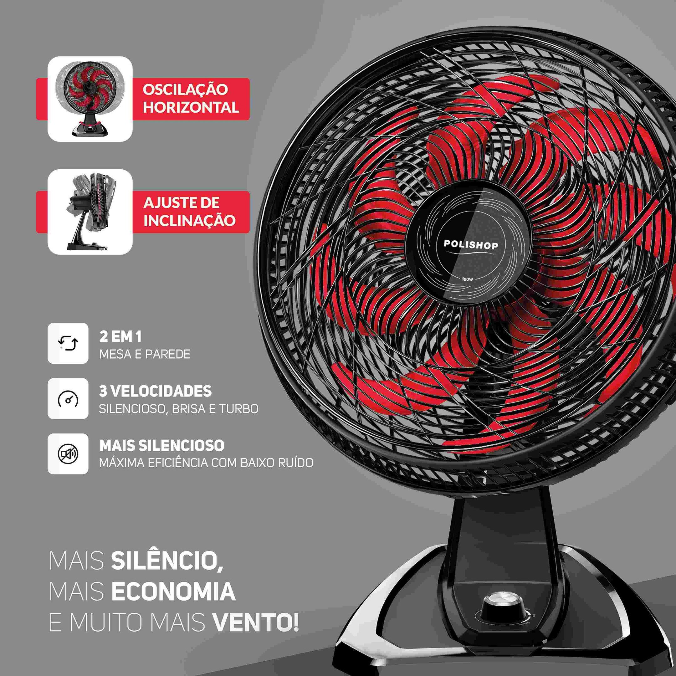 Ventilador 2 em 1 de Mesa e Parede Polishop 50cm | 127v - 4