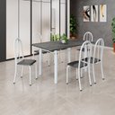 Ver imagem 1 de Conjunto de Mesa Tubular 140cm x 75cm Tampo em Ardósia Indiano com 6 Cadeiras Iris B Branco/Preto