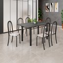 Ver imagem 1 de Conjunto de Mesa Tubular 140cm x 75cm Tampo em Ardósia Indiano com 6 Cadeiras Iris B Preto/Bege