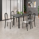 Ver imagem 1 de Conjunto de Mesa Tubular 140cm x 75cm Tampo em Ardósia Indiano com 6 Cadeiras Iris B Preto/Arabesco