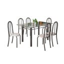 Ver imagem 2 de Conjunto de Mesa Tubular 140cm x 75cm Tampo em Vidro Incolor com 6 Cadeiras Iris B Prata/Bege