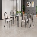 Ver imagem 1 de Conjunto de Mesa Tubular 140cm x 75cm Tampo em Vidro Incolor com 6 Cadeiras Iris B Prata/Bege