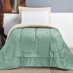 Coberdrom Casa Scarpa Apollo Solteiro Sherpa Manta Flannel Toque Lã de Carneiro - Verde Alecrim - 1