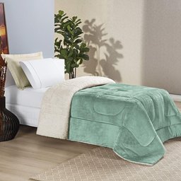 Coberdrom Casa Scarpa Apollo Solteiro Sherpa Manta Flannel Toque Lã de Carneiro - Verde Alecrim - 3