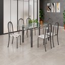 Ver imagem 1 de Conjunto de Mesa Tubular 140cm x 75cm Tampo em Vidro Incolor com 6 Cadeiras Iris B Prata/Arabesco