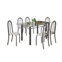 Ver imagem 2 de Conjunto de Mesa Tubular 140cm x 75cm Tampo em Vidro Incolor com 6 Cadeiras Iris B Prata/Arabesco