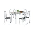 Ver imagem 2 de Conjunto de Mesa Tubular 140cm x 75cm Tampo em Vidro Incolor com 6 Cadeiras Iris B Branco/Preto