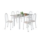 Ver imagem 2 de Conjunto de Mesa Tubular 140cm x75cm Tampo em Vidro Incolor com 6 Cadeiras Iris B Branco/Bege