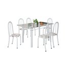 Ver imagem 2 de Conjunto de Mesa Tubular 140cm x 75cm Tampo em Vidro Incolor com 6 Cadeiras Iris B Branco/Arabesco
