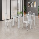 Ver imagem 1 de Conjunto de Mesa Tubular 140cm x 75cm Tampo em Vidro Incolor com 6 Cadeiras Iris B Branco/Arabesco