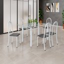 Ver imagem 1 de Conjunto de Mesa Tubular 140cm x 75cm Tampo em Vidro Incolor com 6 Cadeiras Iris B Branco/Preto