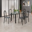 Ver imagem 1 de Conjunto de Mesa Tubular 140cm x 75cm Tampo em Vidro Incolor com 6 Cadeiras Iris B Preto