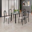 Ver imagem 1 de Conjunto de Mesa Tubular 140cm x 75cm Tampo em Vidro Incolor com 6 Cadeiras Iris B Preto/Bege