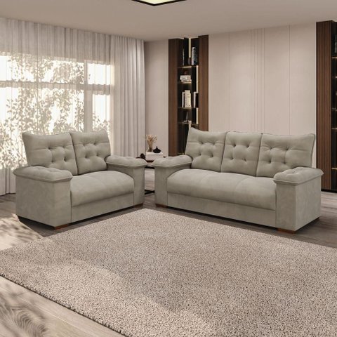 Sofá Cama Retrátil 4 Lugares Bárbara 2,60m Veludo Cinza