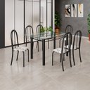 Ver imagem 1 de Conjunto de Mesa Tubular 140cm x 75cm Tampo em Vidro Incolor com 6 Cadeiras Iris B Preto/Arabesco