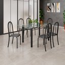 Ver imagem 1 de Conjunto de Mesa Tubular 140cm x 75cm Tampo em Vidro Incolor com 6 Cadeiras Iris B Preto
