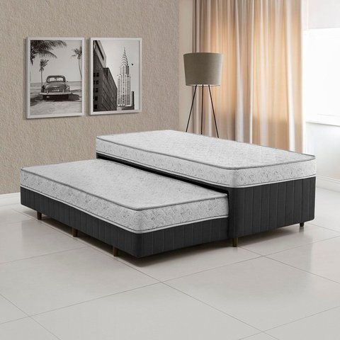 Cama Box Conjugada Solteiro com Auxiliar 88CMX58CMX188CM Espuma D28 Sensor Yescasa Cinza Branco/Chumbo