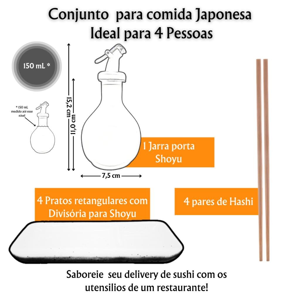 Kit para 4 Pessoas Sushi com Divisória Shoyu Porcelana Verde Mesclado Servir Oriental - 5