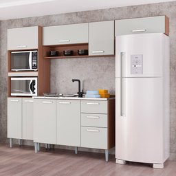 Kit Cozinha Compacta Com Balcão E Pia Inox Esmeralda Capuccino/Off White - Poquema - 2 Kit Cozinha Compacta Com Balcão E Pia Inox Esmeralda Capuccino/Off White - Poquema - 2
