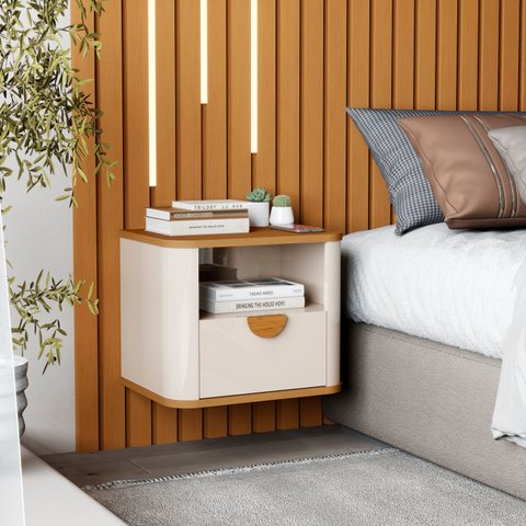 Mesa de Cabeceira Suspensa Curva Buriti