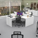 Ver imagem 3 de Ilha em L Estação de Trabalho 1400x600 Escritório Netmobil - Branco