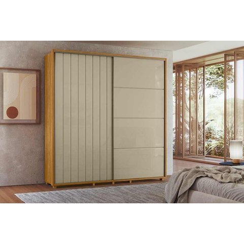 Guarda-Roupa Casal 2 Portas 4 Gavetas Portas de Correr Monet 230cm MDF Cumaru/Opala Quarto