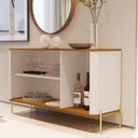 Ver imagem 5 de Buffet Aparador Curvo 3 Portas Pés e Puxadores em Metal 131cm Tucupí Off White/Nature/Dourado
