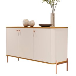 Buffet Aparador Curvo 3 Portas Pés e Puxadores em Metal 131cm Tucupí - 3