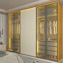 Ver imagem 1 de Guarda Roupa Reflecta Lumina 6 Portas LED 100% MDF Naturale Off White Bronze - Gelius