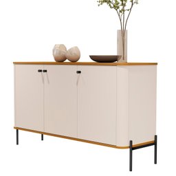 Buffet Aparador Curvo 3 Portas Pés e Puxadores em Metal 131cm Tucupí - 3
