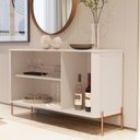 Ver imagem 4 de Buffet Aparador Curvo 3 Portas Pés e Puxadores em Metal 131cm Tucupí Off White/Bronze