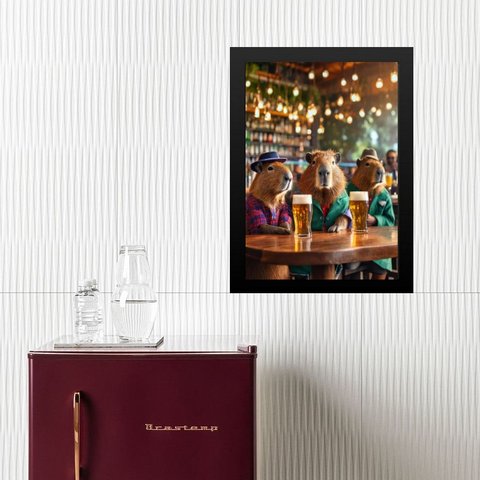 Quadro Amigos Capivaras no Bar 24x18cm:madeira Branca