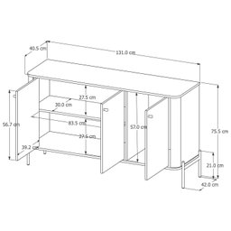 Buffet Aparador Curvo 3 Portas Pés e Puxadores em Metal 131cm Tucupí - 6