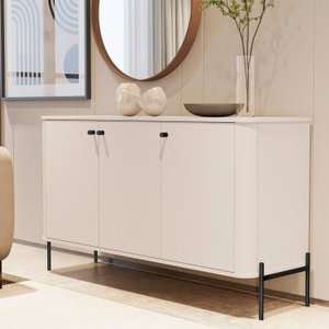 Buffet Aparador Curvo 3 Portas Pés e Puxadores em Metal 131cm Tucupí