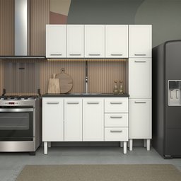 Gabinete de Cozinha Para Pia 140 em Aço Apolo 3 Gavetas Branco - Cozimax - 2