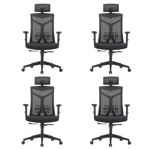 Kit 4 Cadeiras Escritório Presidente NR17 Office Lugano Preto