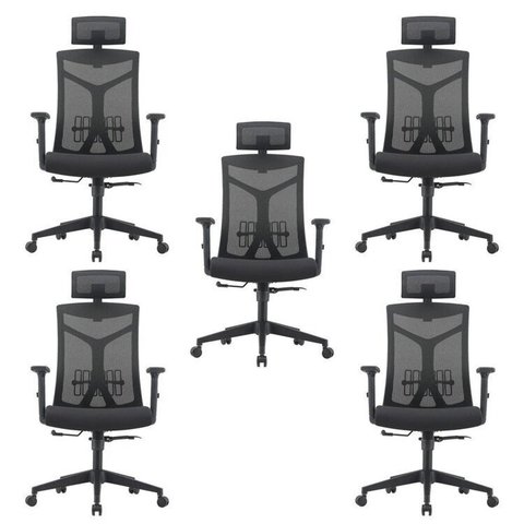 Kit 5 Cadeiras Escritório Presidente NR17 Office Lugano Preto