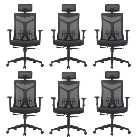 Kit 6 Cadeiras Escritório Presidente NR17 Office Lugano Preto