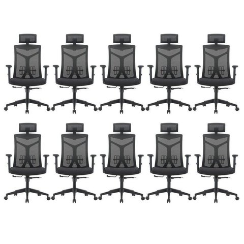 Kit 10 Cadeiras Escritório Presidente NR17 Office Lugano Preto