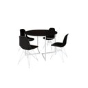 Ver imagem 1 de Mesa Industrial Base Ferro Branco em V Tampo 110cm Preto 4 Cadeiras Pretas Ferro Branco