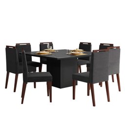 Mesa de Jantar Preto 150x150 cm com 08 Cadeiras Denise Castanho/Veludo Preto - D'Rossi - 1