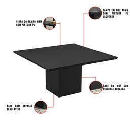 Mesa de Jantar Preto 150x150 cm com 08 Cadeiras Denise Castanho/Veludo Preto - D'Rossi - 6