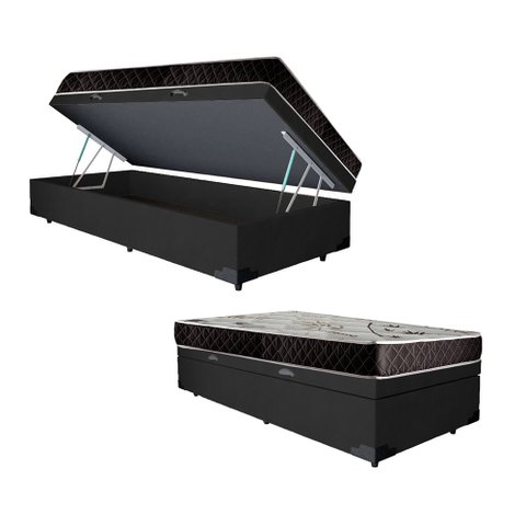 Cama Box Baú Solteiro Colchão Aylla Espuma D33 Acolchões + Box Suede 65x88x188 Cor:Preto