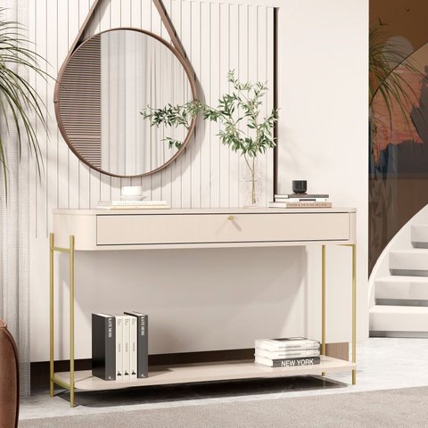 Aparador Curvo 1 Gaveta Pés e Puxador em Metal 121cm Tucupí