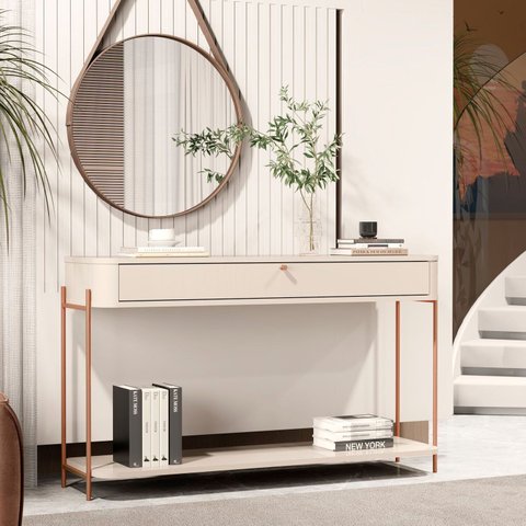 Aparador Curvo 1 Gaveta Pés e Puxador em Metal 121cm Tucupí