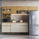 Ver imagem 1 de Cozinha Compacta Modulada 4 Peças Santiago 197,5x250x38,5 cm Bege/Ipê/Cristalo/Petra