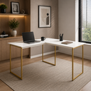 Ver imagem 1 de Mesa em L para Computador com Pé de Ferro Max 90x150 cm - Branco/Dourado